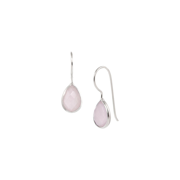 Dew Drops Single Stone Teardrop Earrings Silver Pink Chalcedony