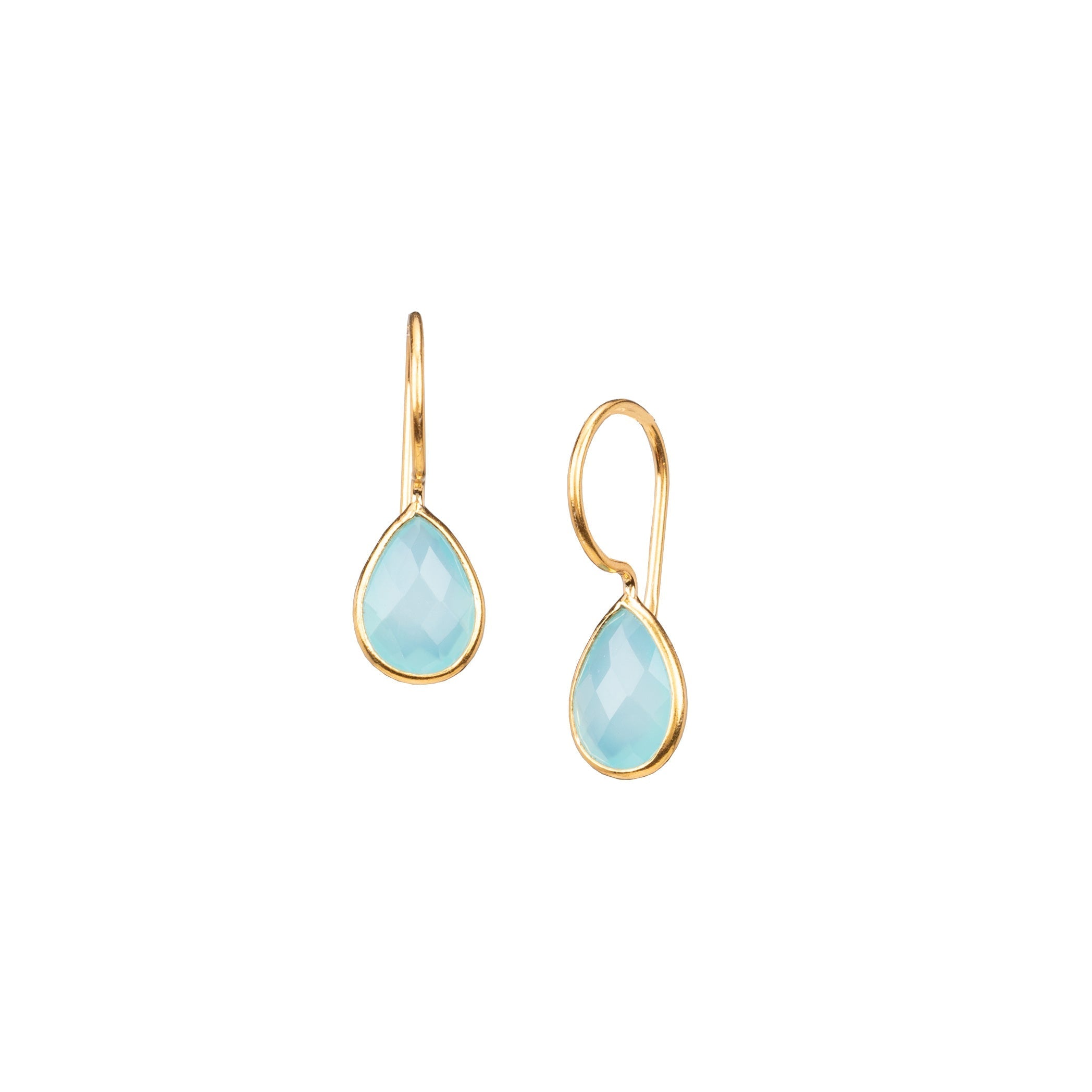 Dew Drops Aqua Chalcedony Teardrop Drop Earrings Gold