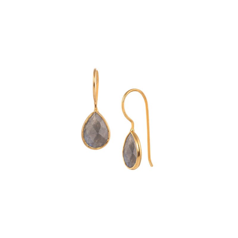 Dew Drops Single Stone Teardrop Earrings Gold Labradorite