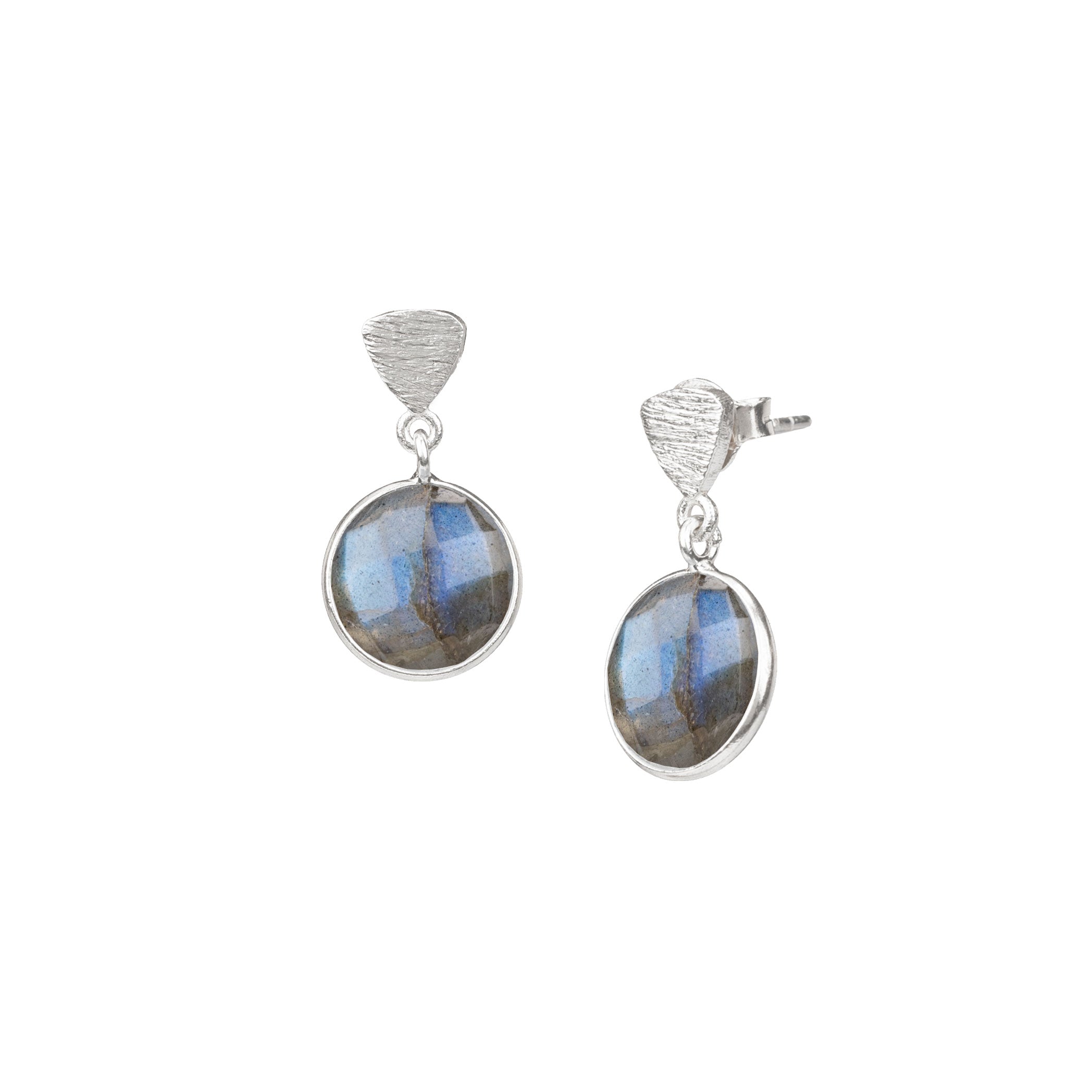 Geo Glam Trillion Stud & Round Stone Drop Earrings Silver