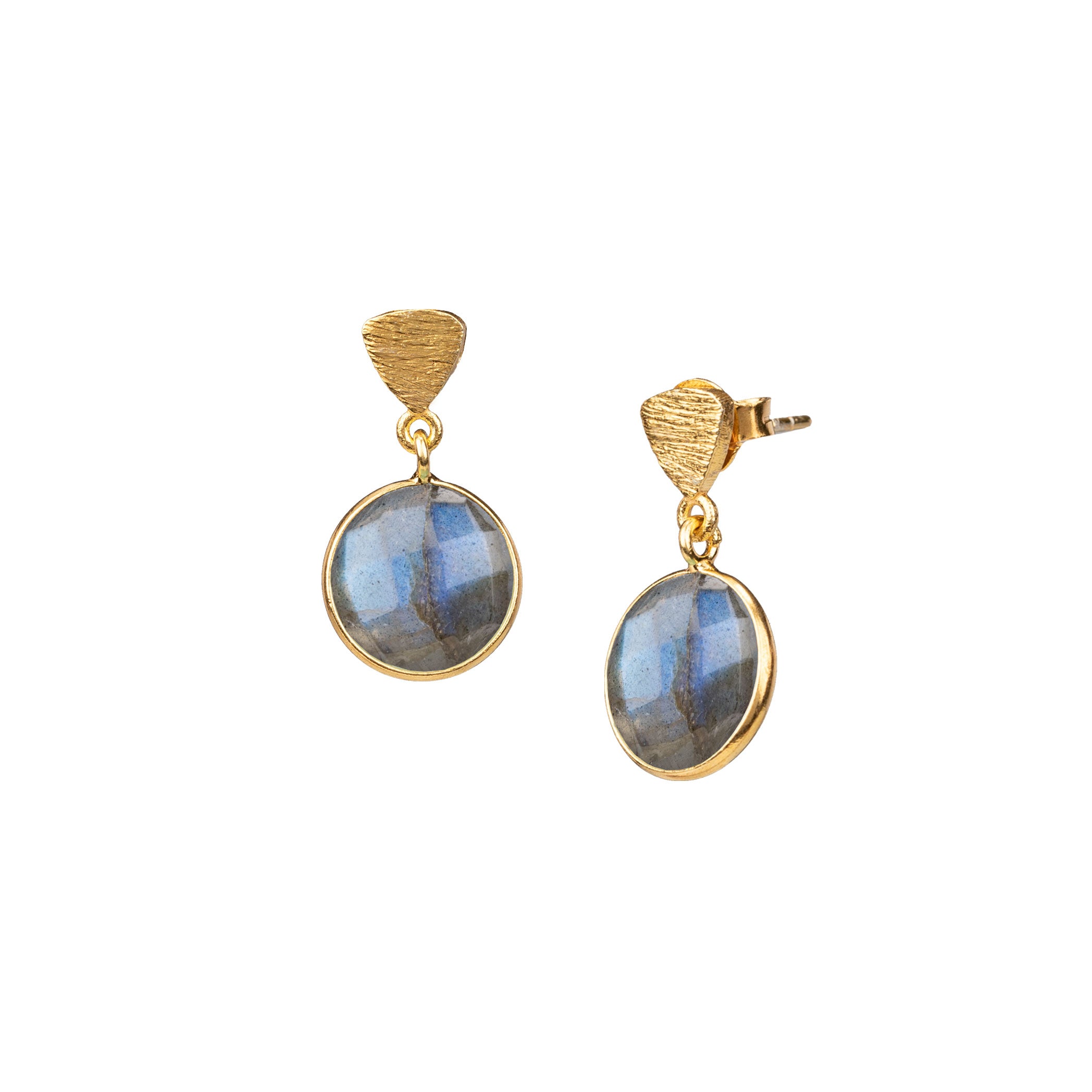 Geo Glam Trillion Stud & Round Stone Drop Earrings Gold