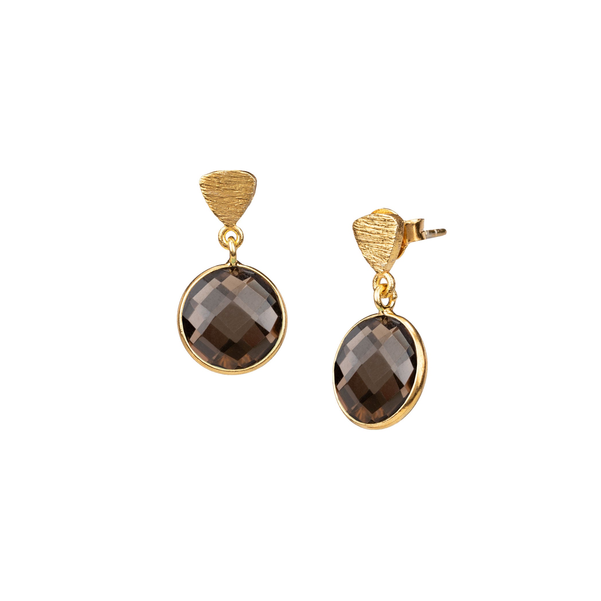 Geo Glam Trillion Stud & Round Stone Drop Earrings Gold