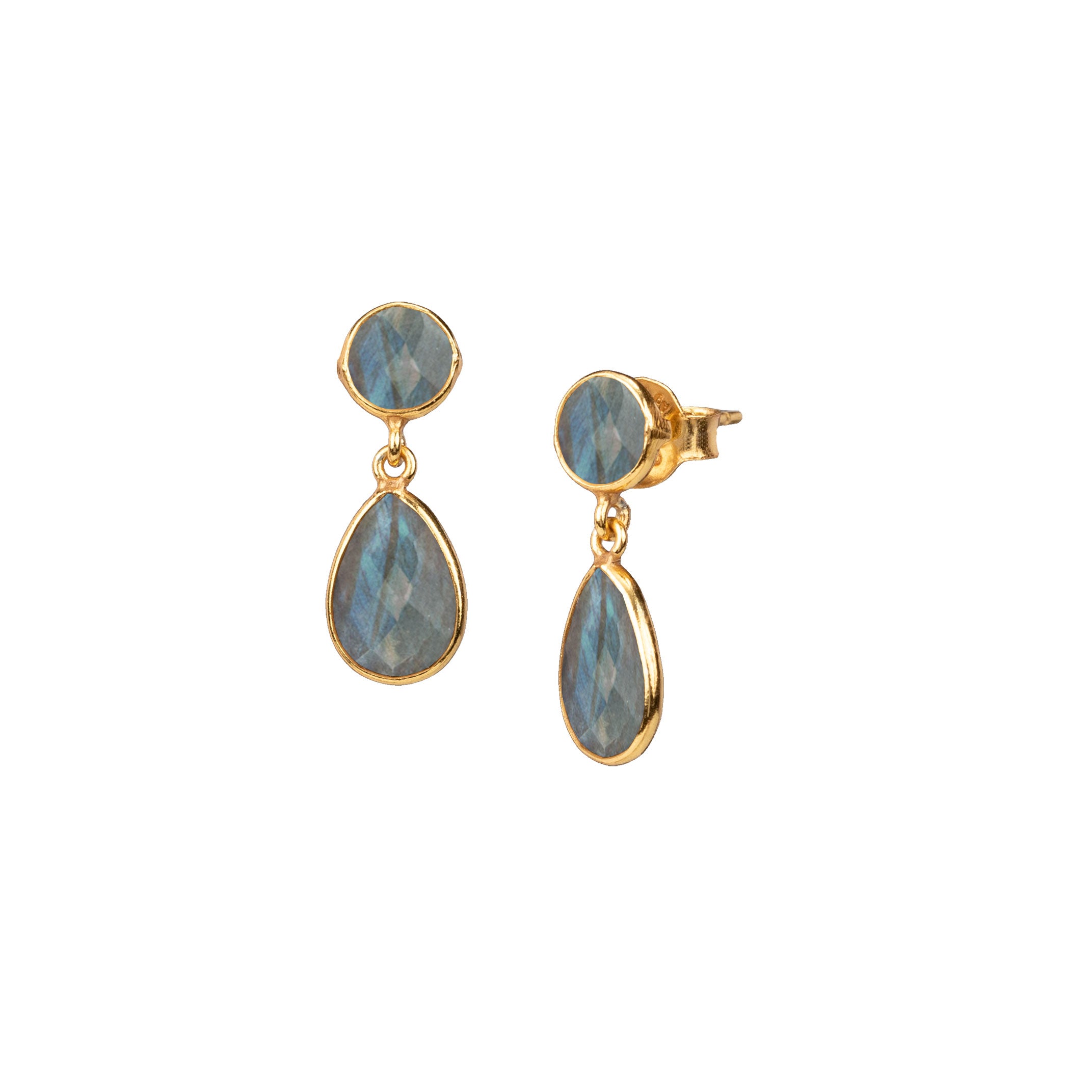 Dew Drops Labradorite Stud & Teardrop Drop Earrings Gold