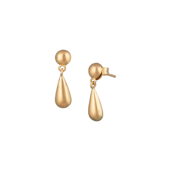 Dew Drops Round Stud with Teardrop Dangle Earrings Gold