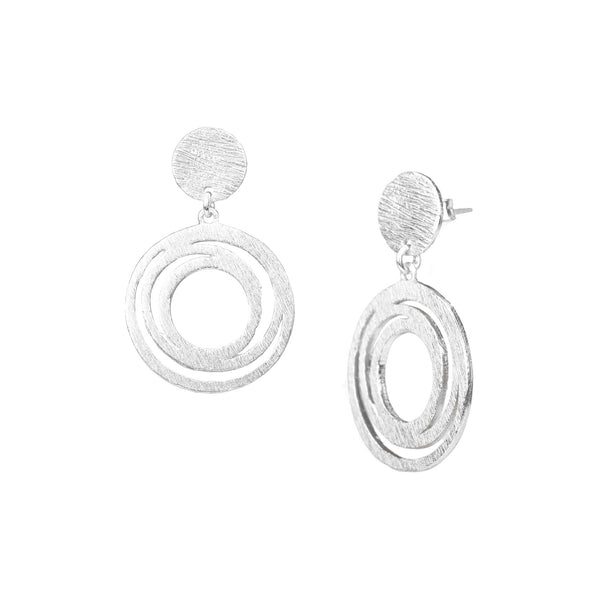 Shimmering Disks Circle Statement Earrings Silver