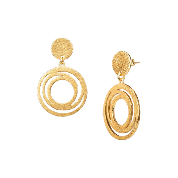 Shimmering Disks Circle Statement Earrings Gold