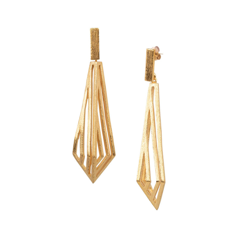 Geo Glam Art Deco Architectural Statement Earrings Gold