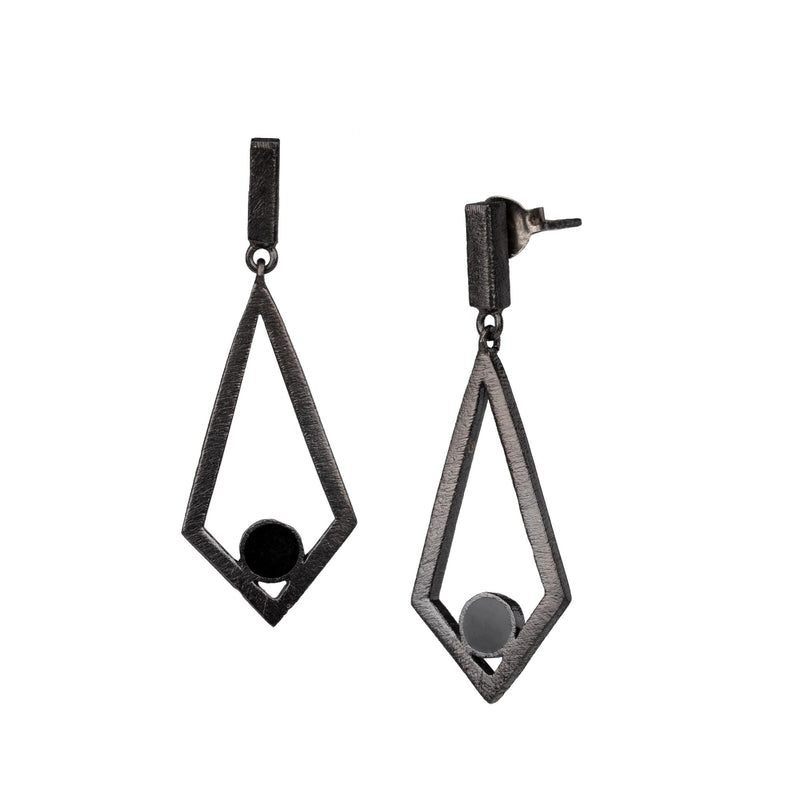 Kite with enamelled circle statement Earrings Black Rhodium