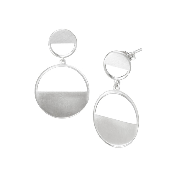 Shimmering Half-Full Circles Statement Earrings Silver