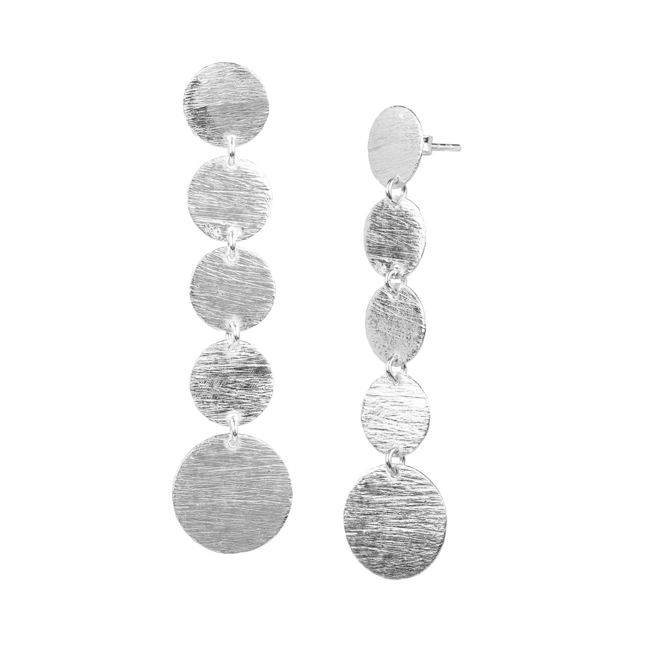 Shimmering Disks Graduating Statement Earrings Silver