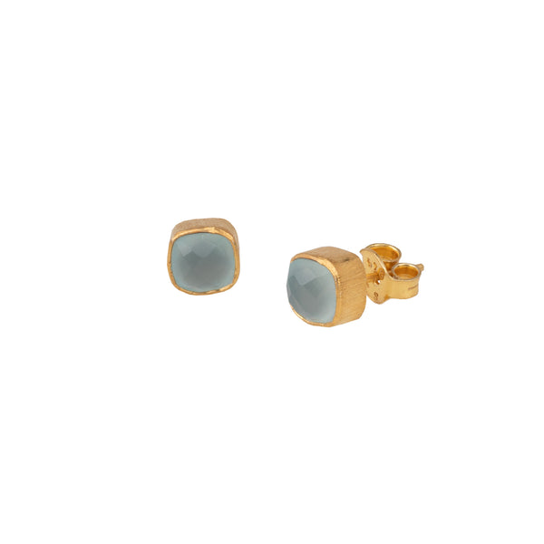 Geo Glam Small Stone Stud Earrings Gold