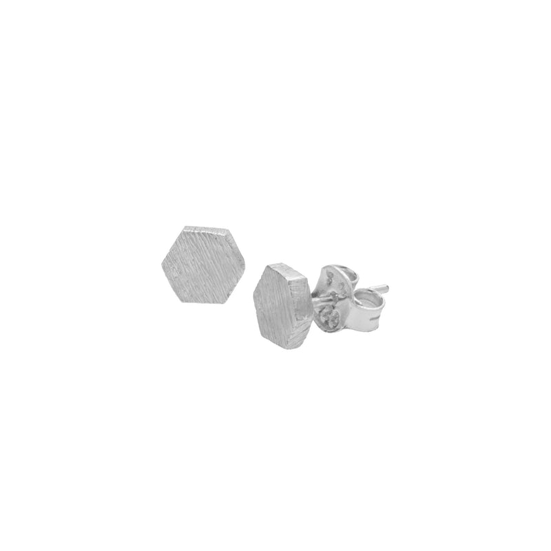 Geo Glam Hexagon Stud Earrings Silver