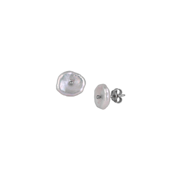 Pearls Galore Flat Baroque Stud Earrings Silver