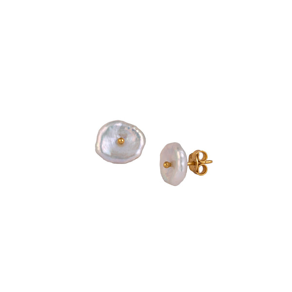 Pearls Galore Flat Baroque Stud Earrings Gold
