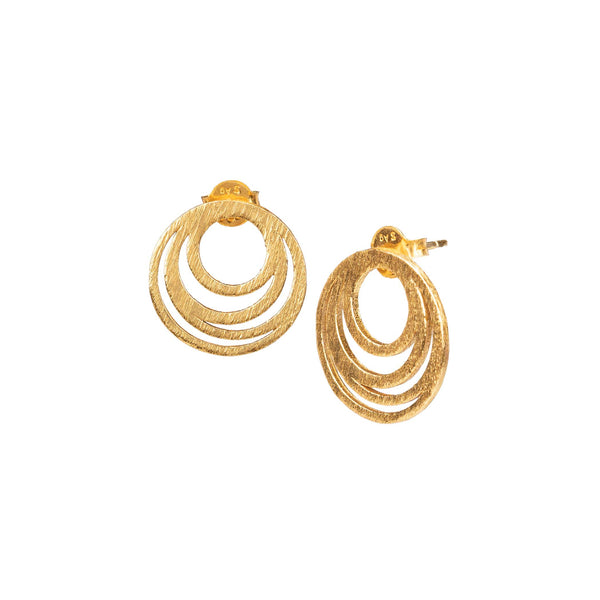 Shimmering Disks Circles Stud Earrings Gold