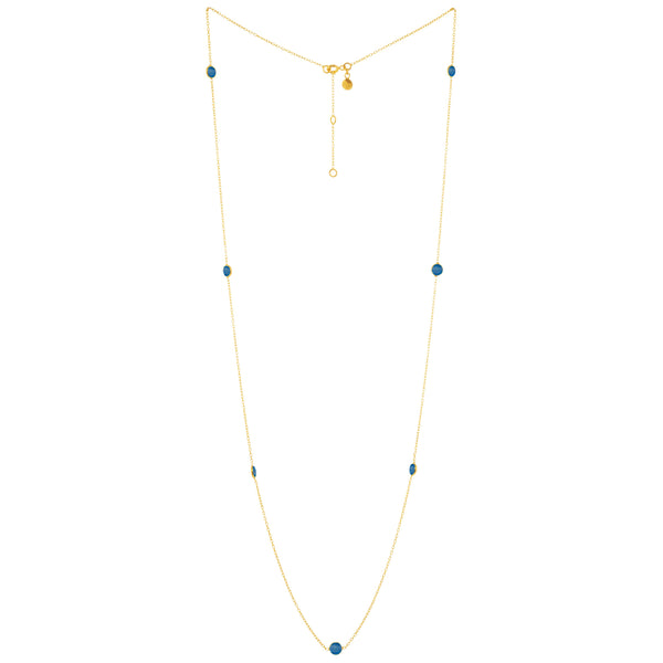 Dew Drops Dotted Blue Quartz Long Necklace Gold