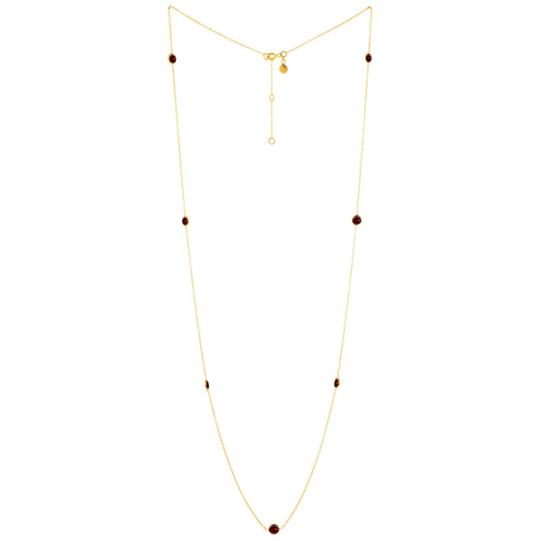 Dew Drops Dotted Garnet Long Necklace Gold