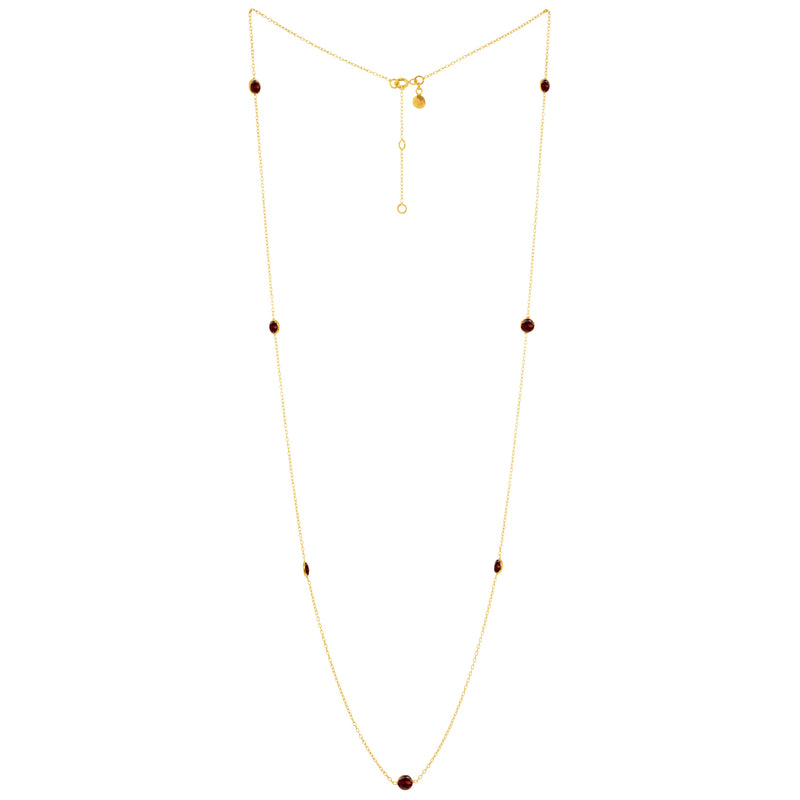 Dew Drops Dotted Garnet Long Necklace Gold
