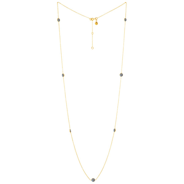 Dew Drops Dotted Labradorite Long Necklace Gold