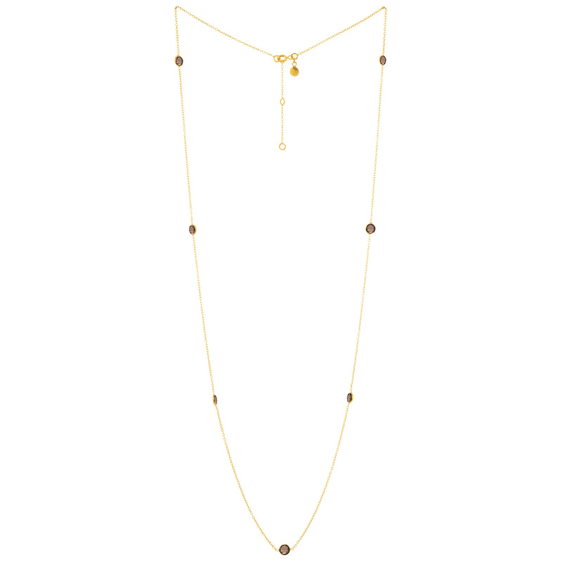 Dew Drops Dotted Smoky Quartz Long Necklace Gold