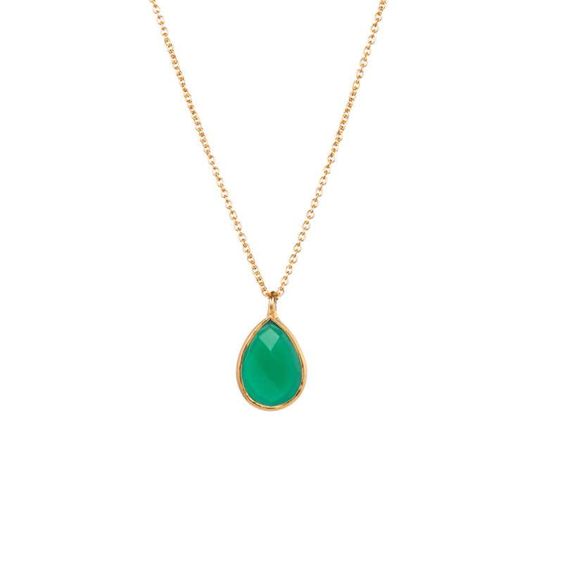 Dew Drops Green Onyx Teardrop Stone Necklace Gold