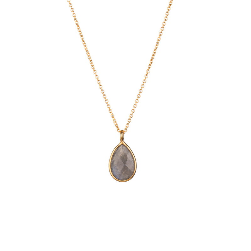 Dew Drops Labradorite Teardrop Pendant Necklace Gold