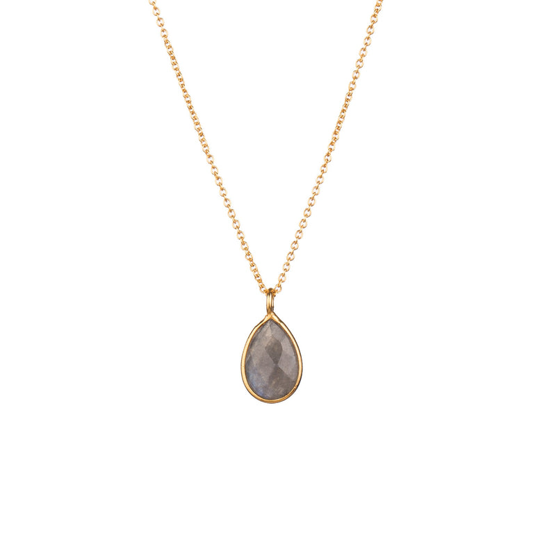 Dew Drops Labradorite Teardrop Stone Necklace Gold