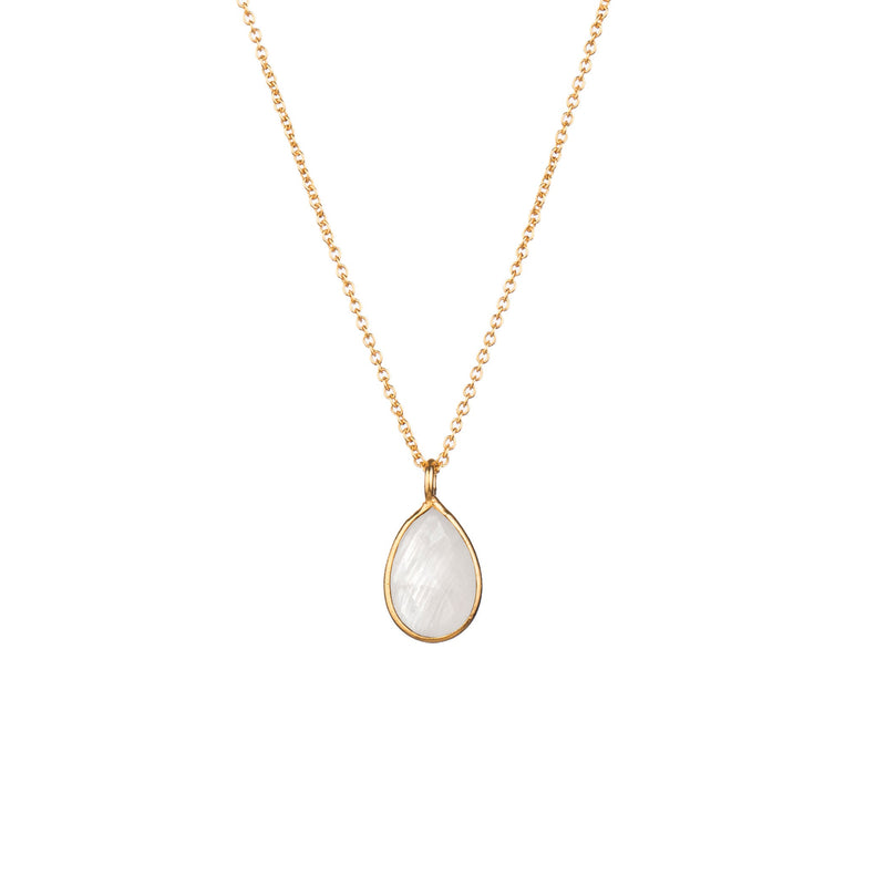 Dew Drops Rainbow Moonstone Teardrop Pendant Necklace Gold