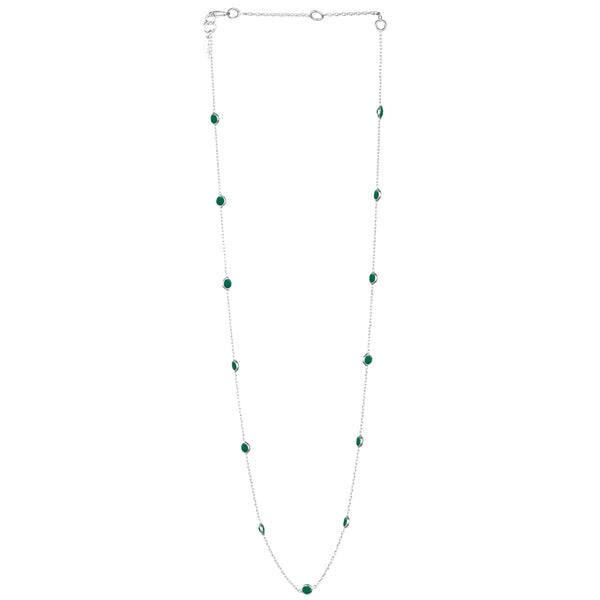 Dew Drops Dotted Green Onyx Short Necklace Silver