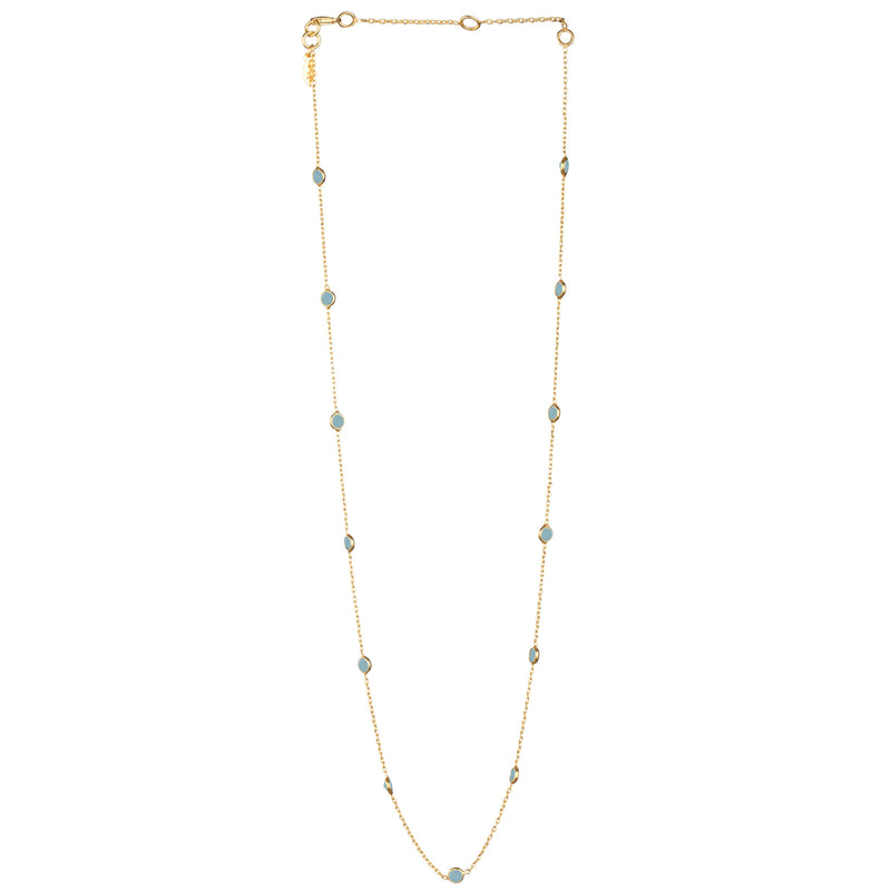 Dew Drops Dotted Aqua Calcedony Necklace Gold