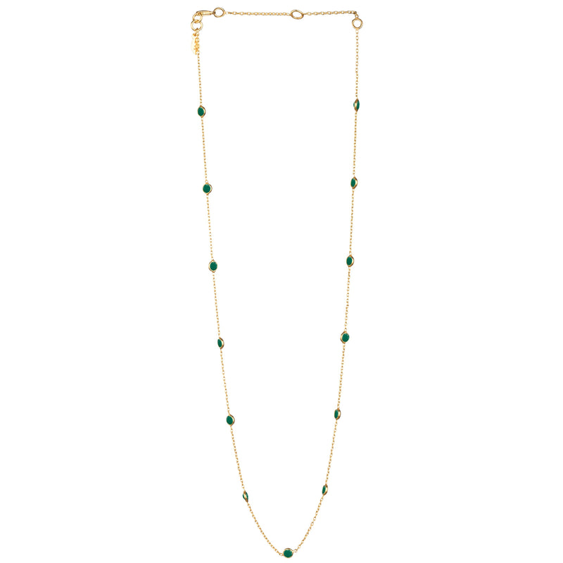 Dew Drops Dotted Stone Short Necklace Gold Green Onyx
