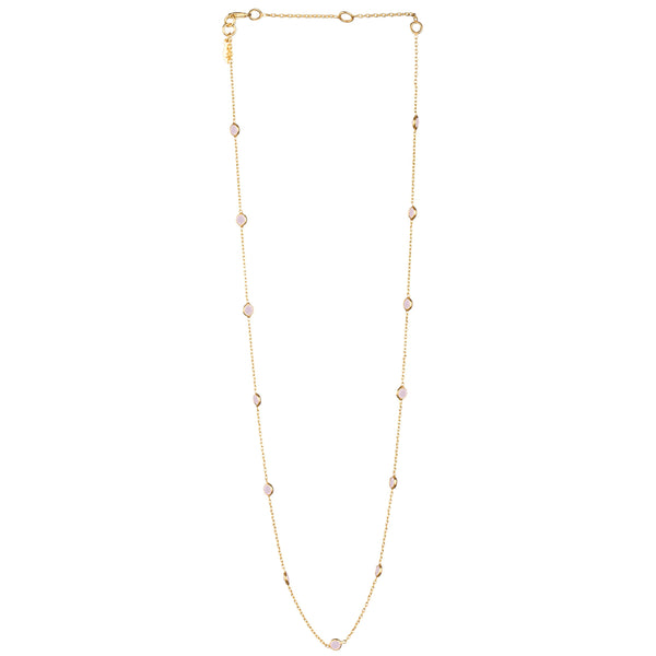 Dew Drops Dotted Stone Short Necklace Gold Pink Calcedony