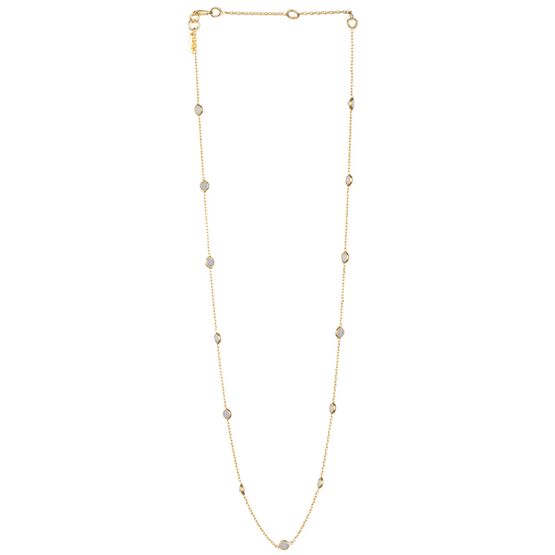 Dew Drops Dotted Rainbow Moonstone Necklace Gold