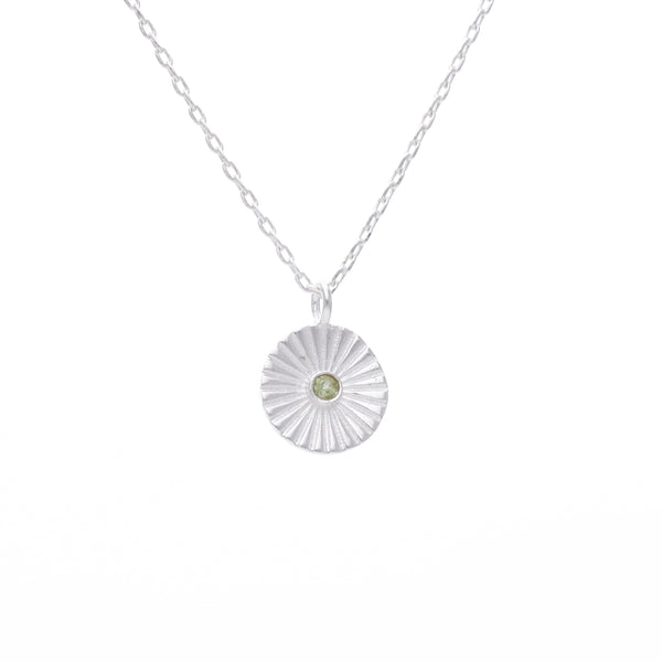Delicate Vintage Peridot Fluted Medallion Coin Necklace Silver