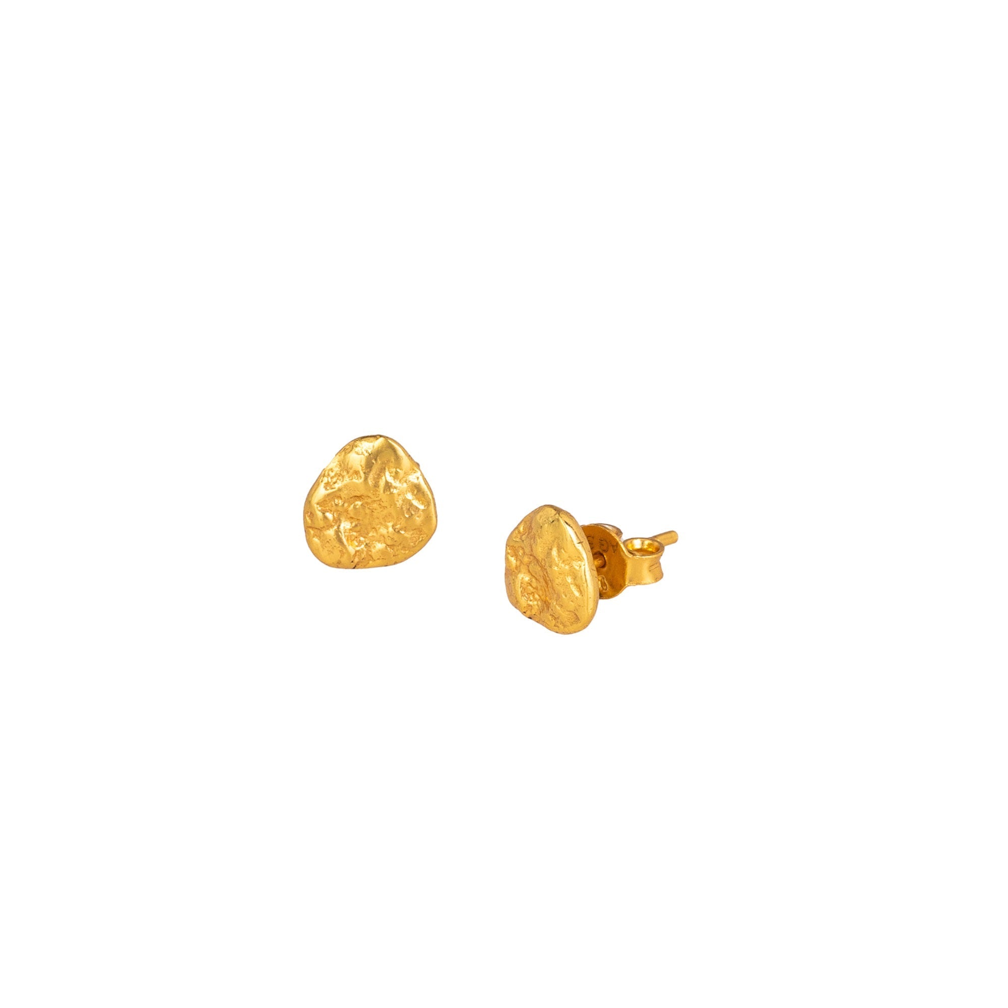 Pearls Galore Gold Stud Earrings; organic molten nugget design with a matte brushed gold finish over 92.5 recycled silver.
