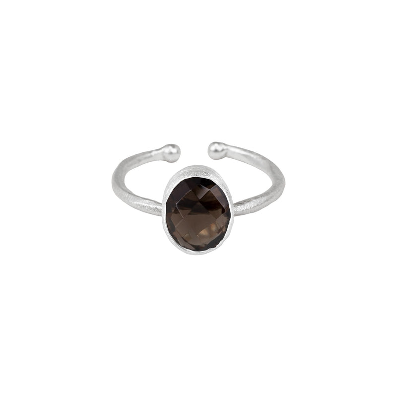 Dew Drops Oval Stone Adjustable Ring in Silver Smoky Quartz