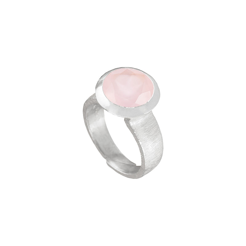 Geo Glam Round Stone Adjustable Ring in Silver