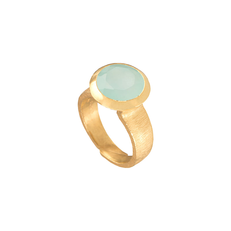 Geo Glam Round Stone Adjustable Ring in Gold