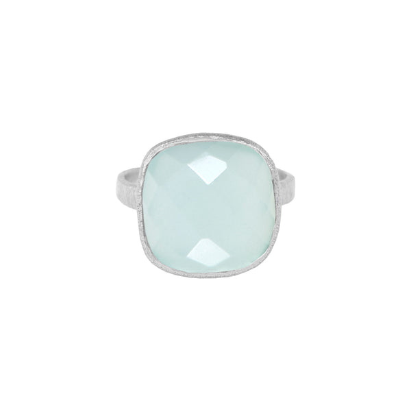 Geo Glam Rounded Square Stone Adjustable Ring Silver