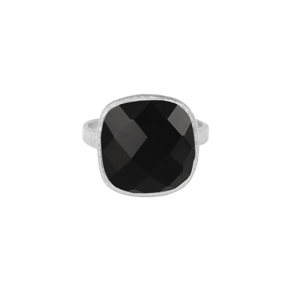 Rounded Square Stone Ring Silver