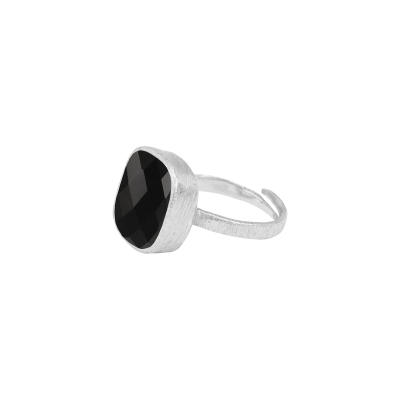 Rounded Square Stone Ring Silver