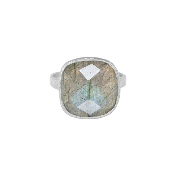 Geo Glam Rounded Square Stone Adjustable Ring Silver