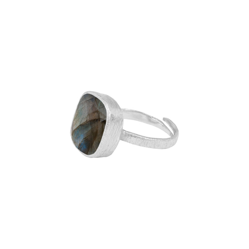 Geo Glam Quadra Stone Adjustable Ring Silver