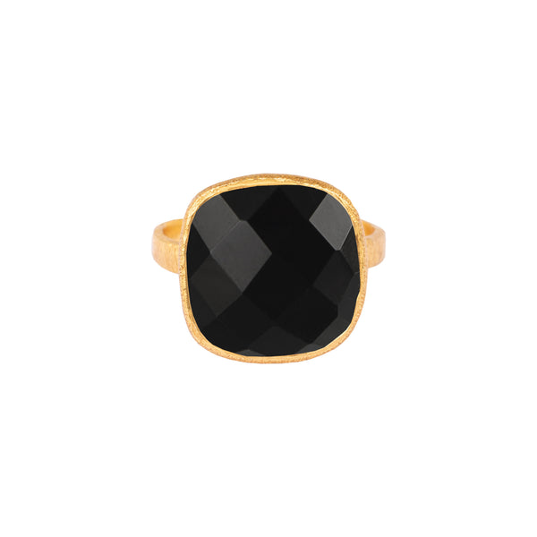 Geo Glam Quadra Stone Broad Band Adjustable Ring Gold
