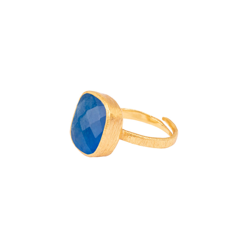 Abgerundeter quadratischer Steinring Gold