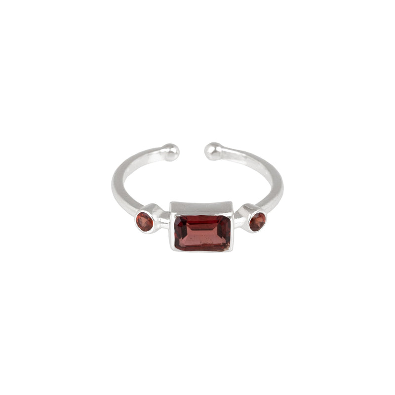 Geo Glam Small Quadra Stone Adjustable Ring in Silver