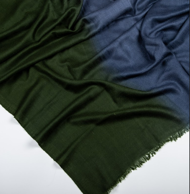 Two Colour Cashmere Ombre Stole - Green-Grey