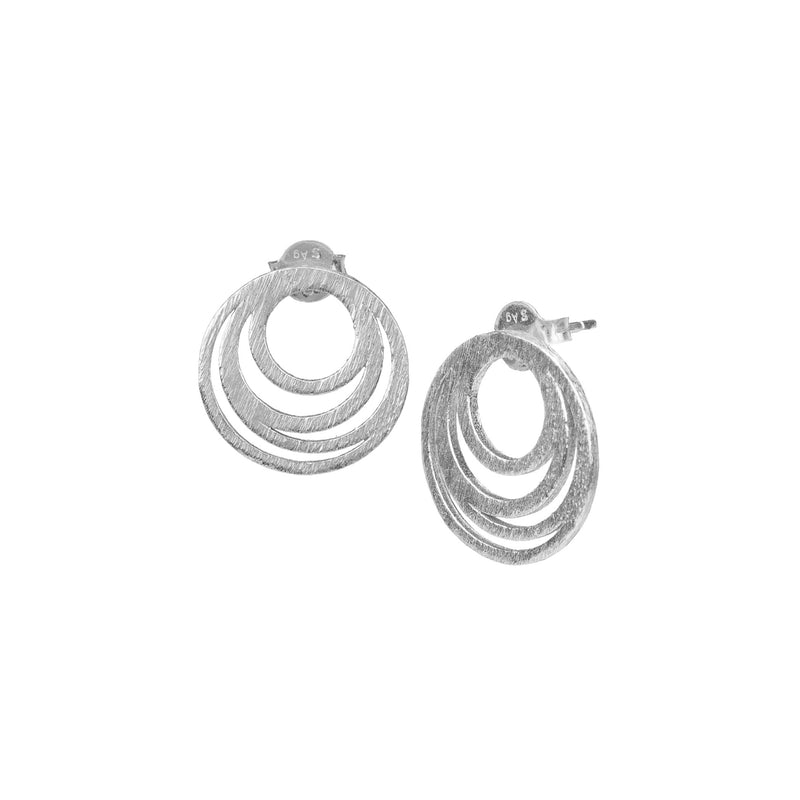 Shimmering Disks Circles Stud Earrings Silver