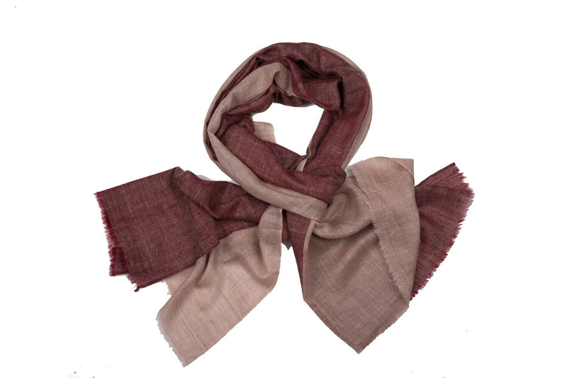Yarn Dyed Cashmere Stole - Double colour blocks - Maroon + Beige