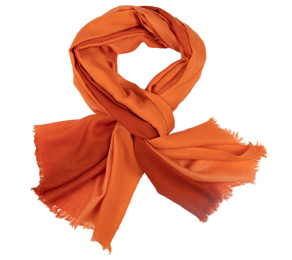 Tone in Tone Cashmere Ombre Stole - Tiger Orange